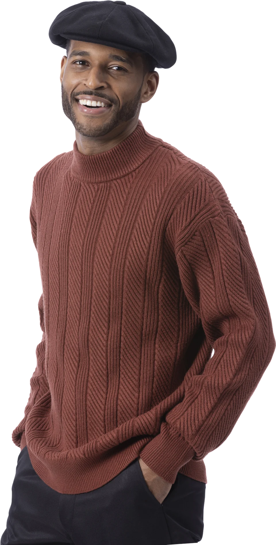SW-102 cognac textured mock-neck sweater