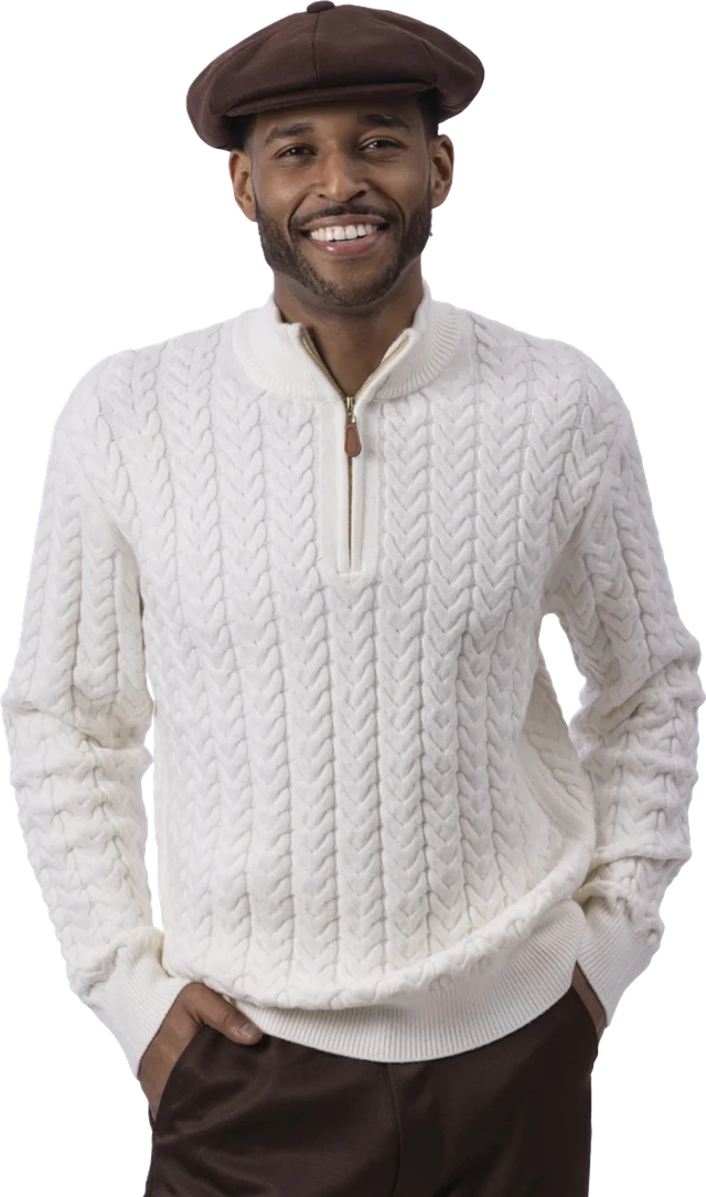 SW-103 ivory cable-knit quarter-zip sweater