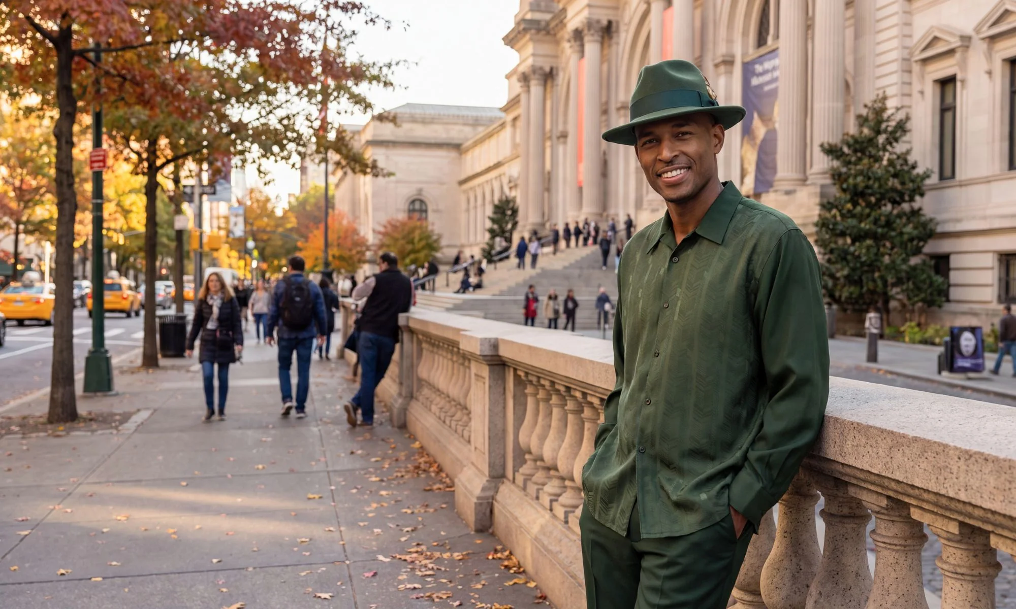 Montique Fall Winter 2026 green walking suit with a matching green hat