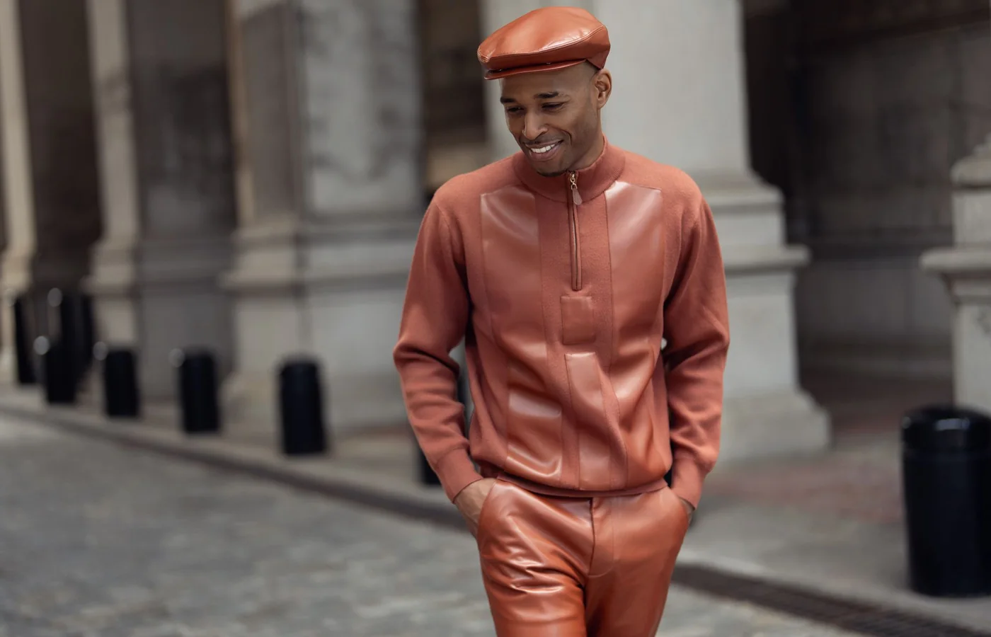 Luggage faux-leather Fall Winter 2026 sweater lifestyle look